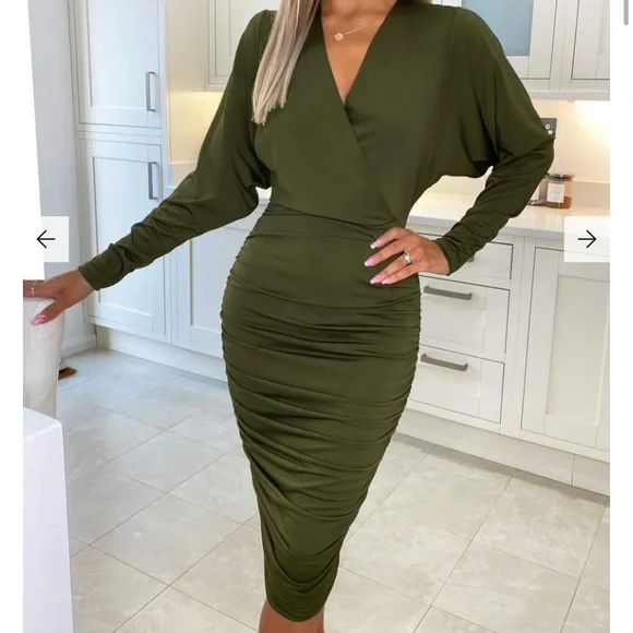 AX Paris | Dresses | Ax Paris Ruched Olive Midi Dress | Poshmark AX Paris | Dresses | Ax Paris Ruched Olive Midi Dress | Poshmark